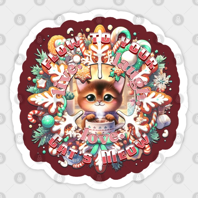 Christmas Cat Wreath Flow To Your Cats Meow 6A3 Sticker by catsloveart